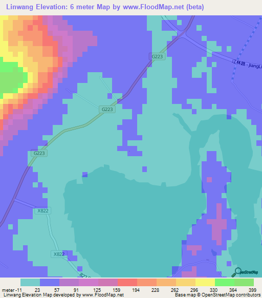 Linwang,China Elevation Map