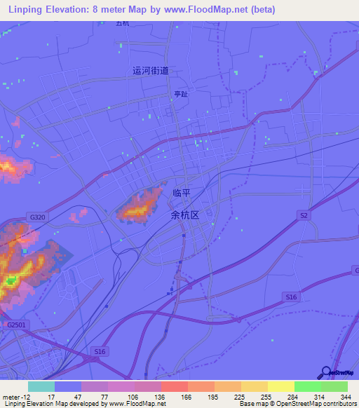 Linping,China Elevation Map