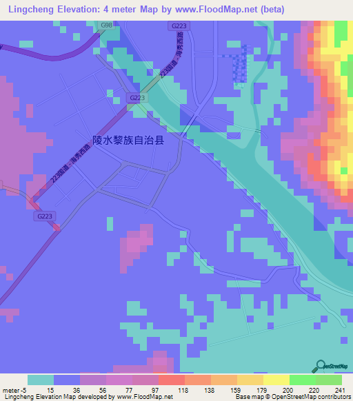 Lingcheng,China Elevation Map