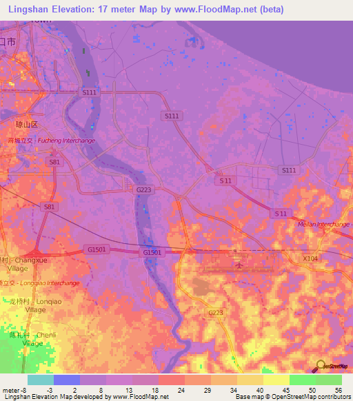 Lingshan,China Elevation Map