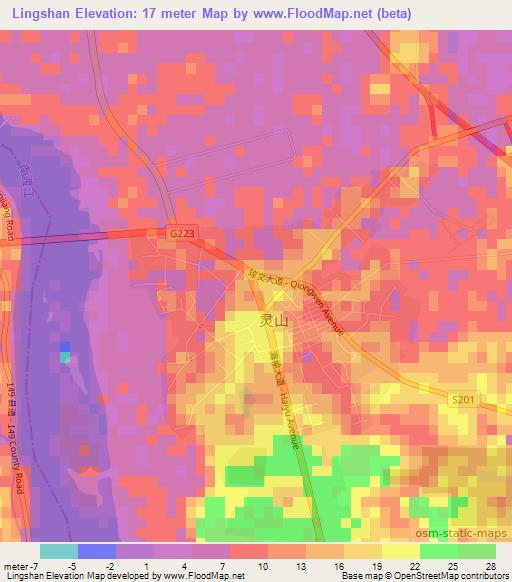 Lingshan,China Elevation Map