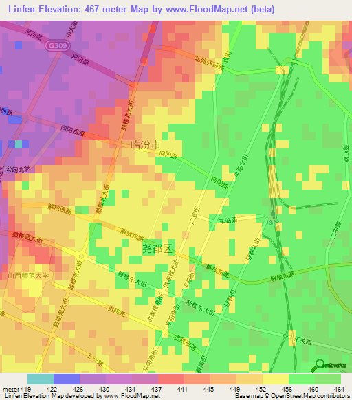 Linfen,China Elevation Map