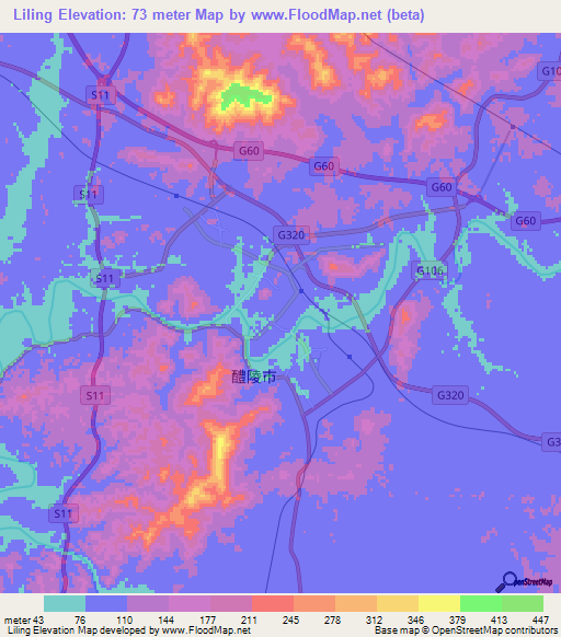 Liling,China Elevation Map