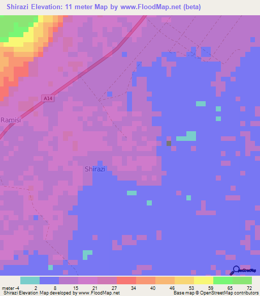 Shirazi,Kenya Elevation Map