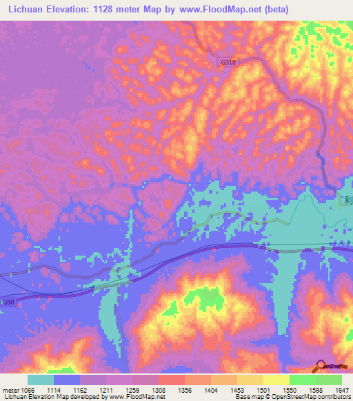 Lichuan,China Elevation Map