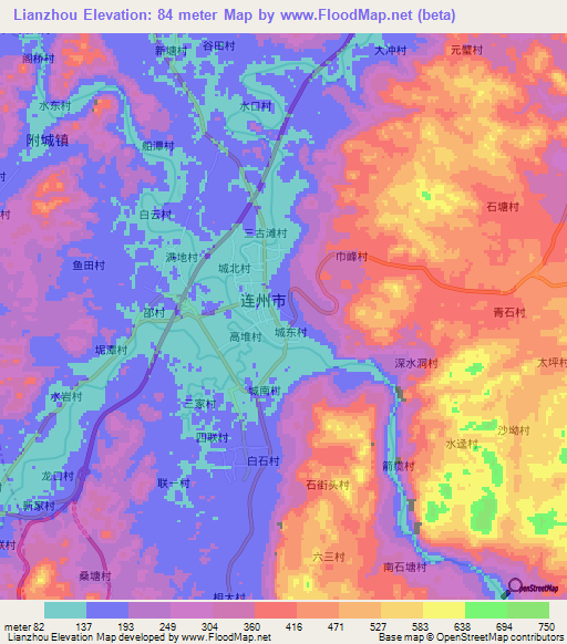 Lianzhou,China Elevation Map