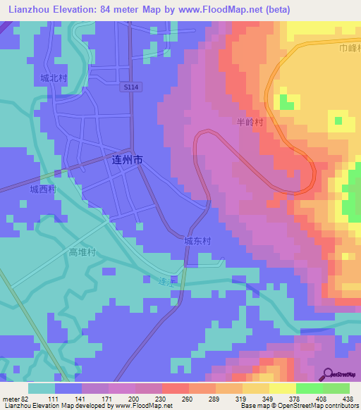 Lianzhou,China Elevation Map