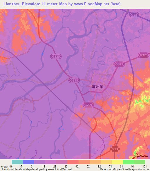 Lianzhou,China Elevation Map