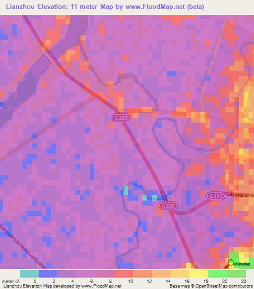 Lianzhou,China Elevation Map