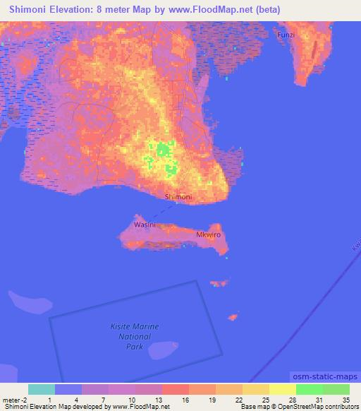 Shimoni,Kenya Elevation Map