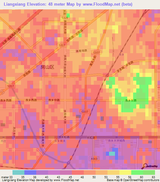 Liangxiang,China Elevation Map