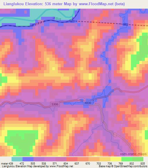 Lianglukou,China Elevation Map