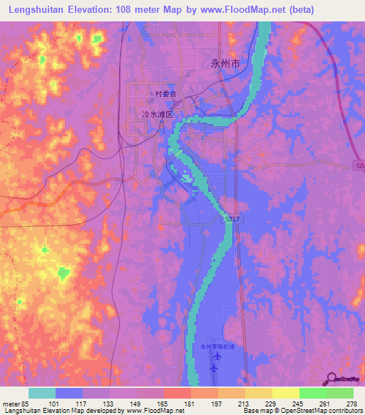Lengshuitan,China Elevation Map