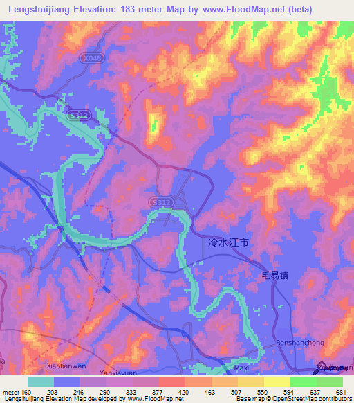 Lengshuijiang,China Elevation Map