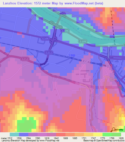Lanzhou,China Elevation Map