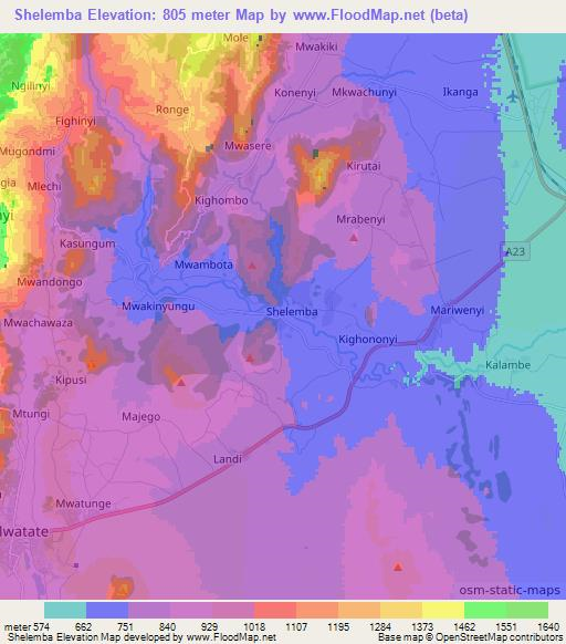 Shelemba,Kenya Elevation Map