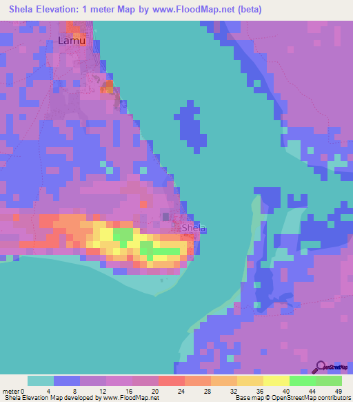 Shela,Kenya Elevation Map