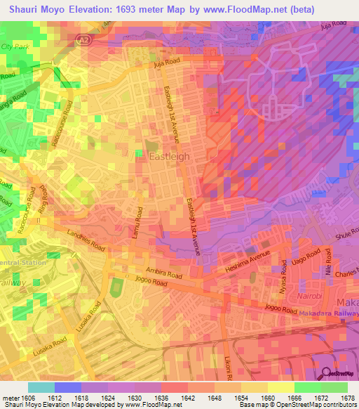 Shauri Moyo,Kenya Elevation Map