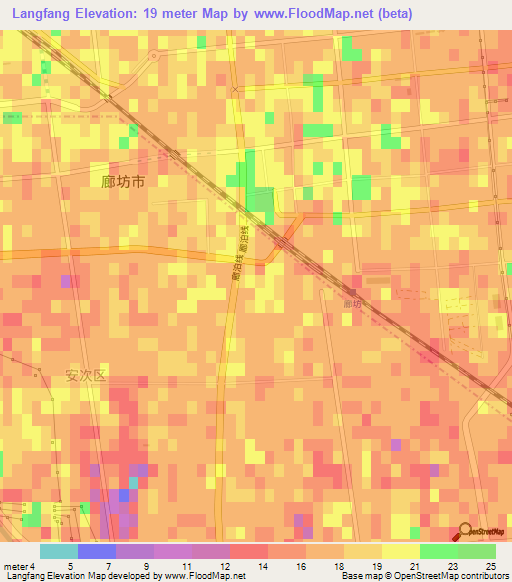 Langfang,China Elevation Map