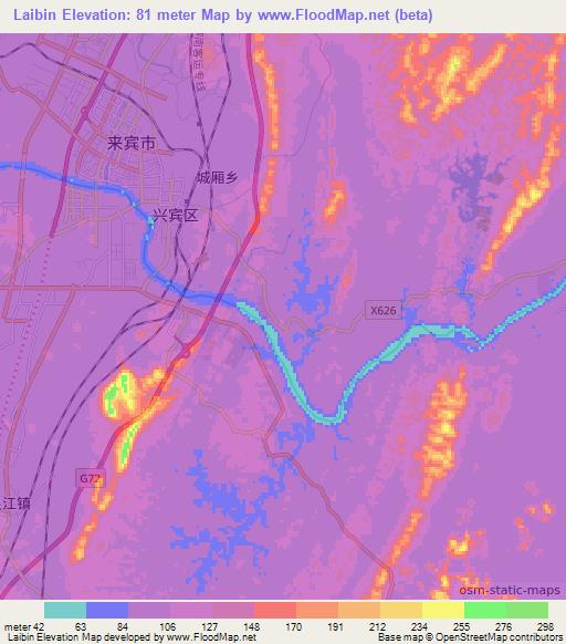 Laibin,China Elevation Map