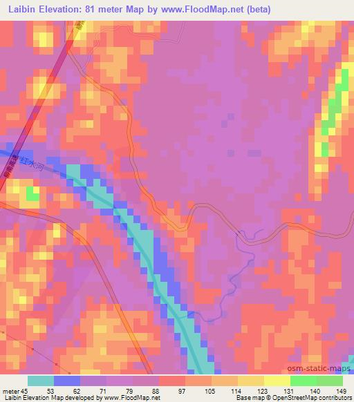 Laibin,China Elevation Map