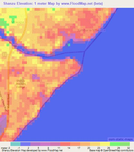 Shanzu,Kenya Elevation Map
