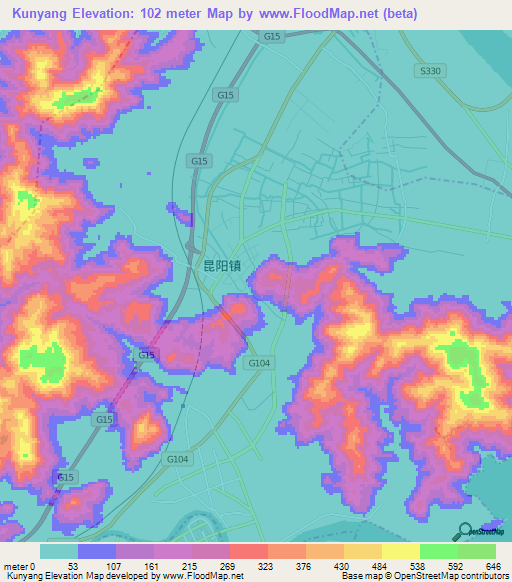 Kunyang,China Elevation Map