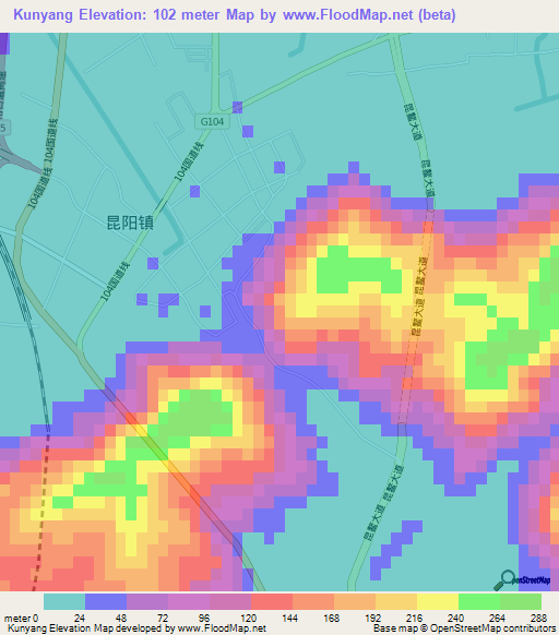Kunyang,China Elevation Map