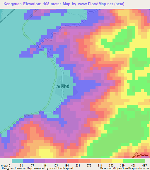 Kengyuan,China Elevation Map