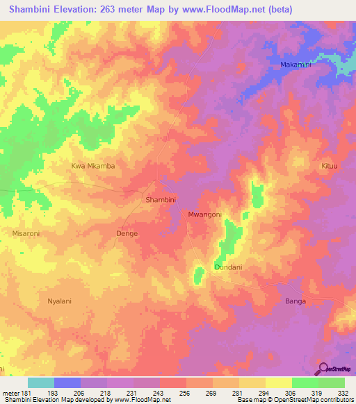 Shambini,Kenya Elevation Map