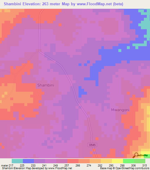 Shambini,Kenya Elevation Map