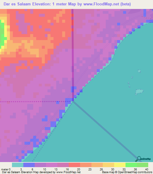Dar es Salaam,Kenya Elevation Map