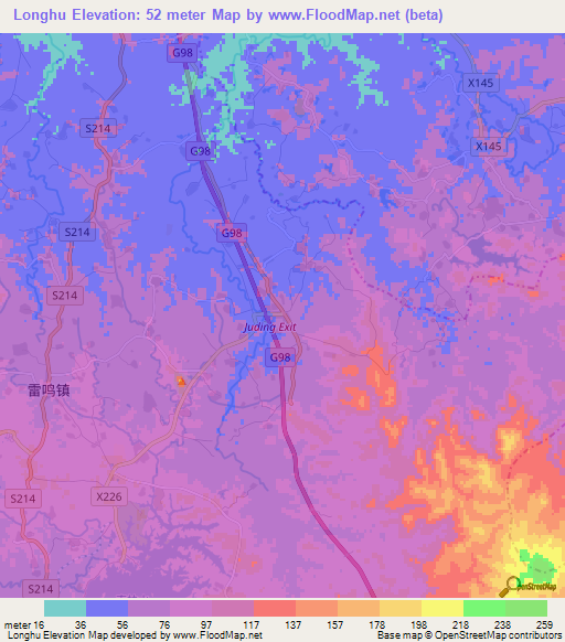 Longhu,China Elevation Map
