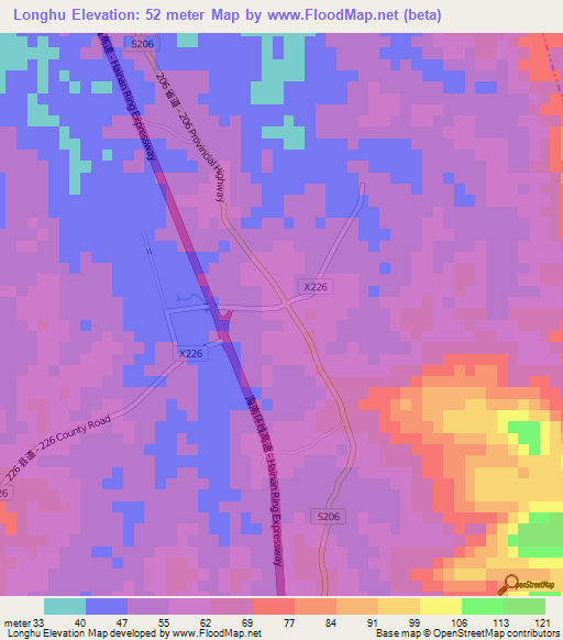 Longhu,China Elevation Map