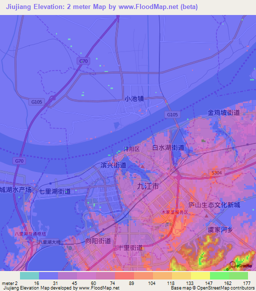 Jiujiang,China Elevation Map
