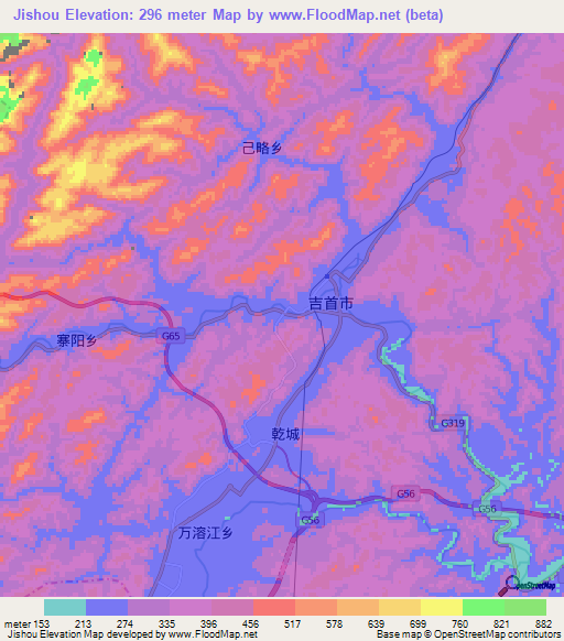Jishou,China Elevation Map