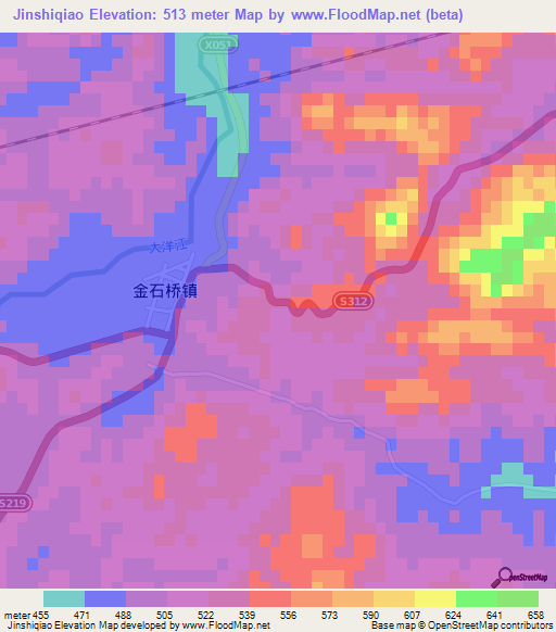 Jinshiqiao,China Elevation Map