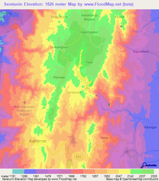 Seretunin,Kenya Elevation Map