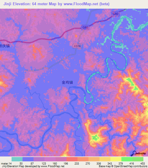 Jinji,China Elevation Map