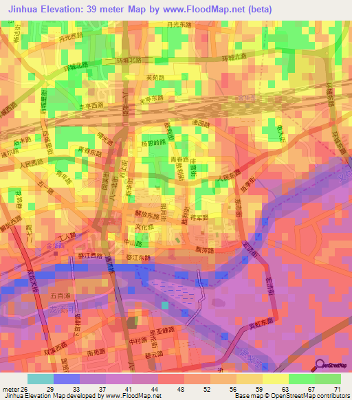 Jinhua,China Elevation Map