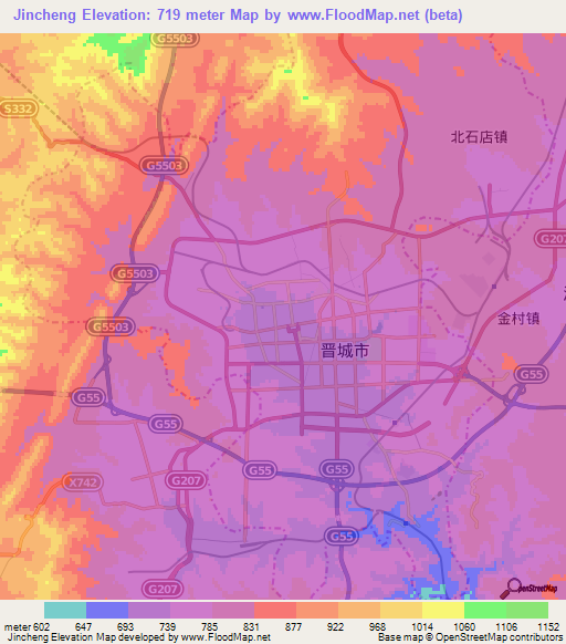 Jincheng,China Elevation Map