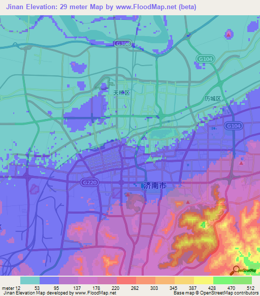 Jinan,China Elevation Map