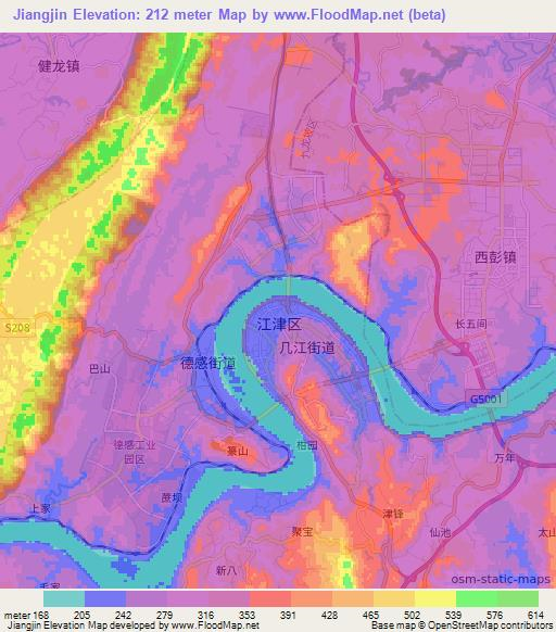 Jiangjin,China Elevation Map