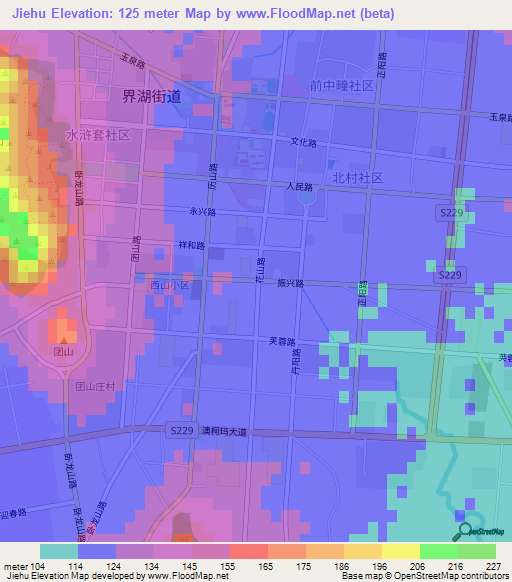 Jiehu,China Elevation Map