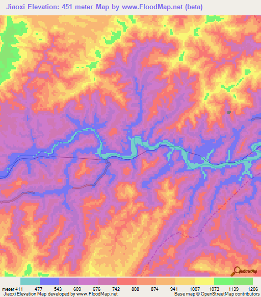 Jiaoxi,China Elevation Map