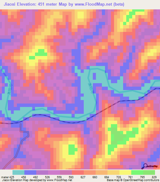Jiaoxi,China Elevation Map