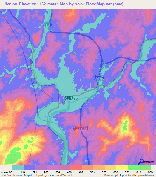 Jian'ou,China Elevation Map
