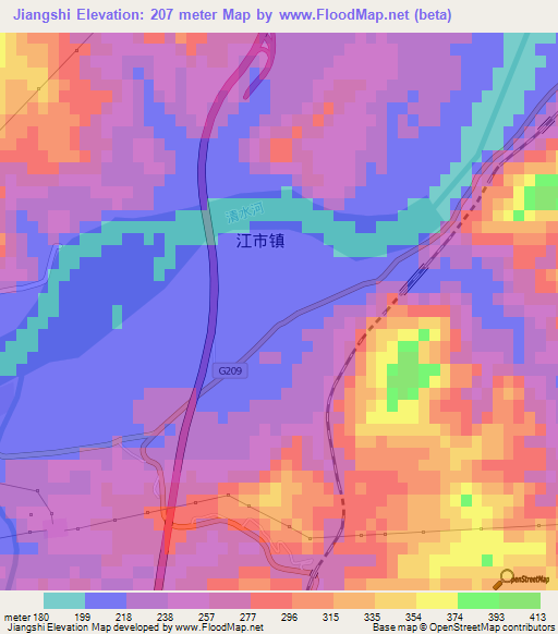 Jiangshi,China Elevation Map