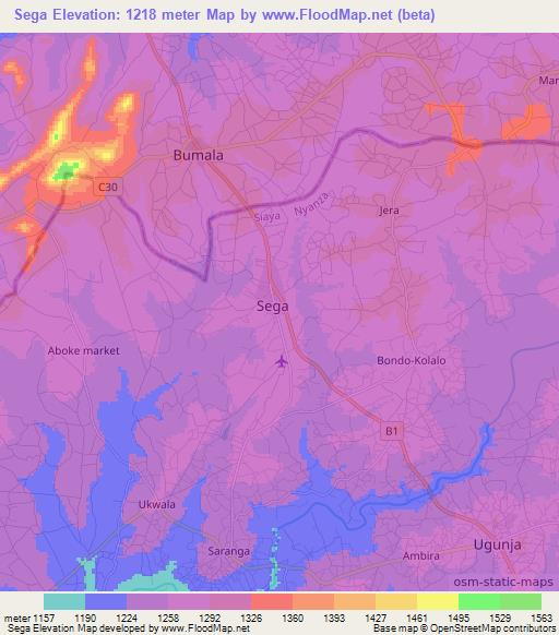 Sega,Kenya Elevation Map