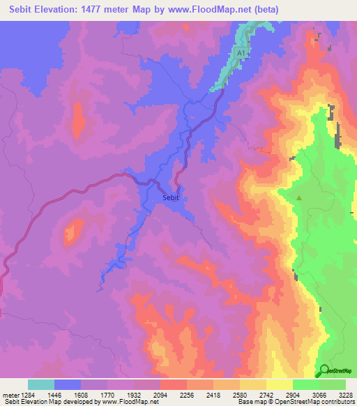 Sebit,Kenya Elevation Map